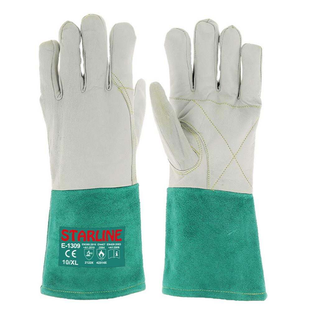 Starline E-1309 250° Isı Temasına Dayanıklı Aramid (Kevlar) İplik Dikişli Cilt Deri Kaynakçı İş Eldiveni