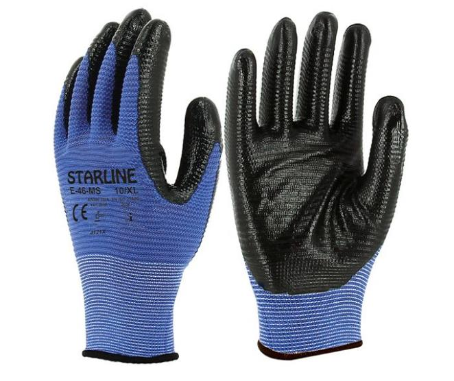 Starline E-46-MS 1/2 Nitril Kaplı Zebra  Eldiveni Mavi / Siyah
