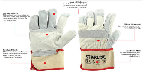 Starline E-1203 Takviyeli Yarma Deri Eldiven 6,5cm Bileklik EN388-3123X