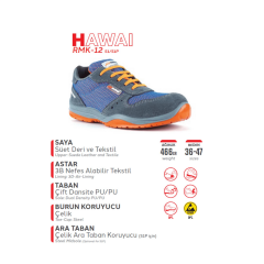 Mekap Hawai Rover RMK-12 S1 SRC Süet Deri ve Tekstil Çelik Burun İş Ayakkabısı