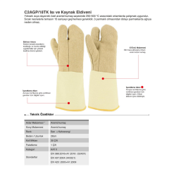 Starline C2AGP/18TK 500° Yüksek Isı Temasına Dayanıklı 3 Parmaklı Aramid (Kevlar) Eldiven 35cm EN388-3243X EN407-443321