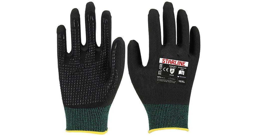 Starline STL-1506 4/4 Köpük Nitril Kaplı Avuç İçi Puan Takviyeli Naylon Astarlı D Kesilmez Eldiven EN388-4X43D