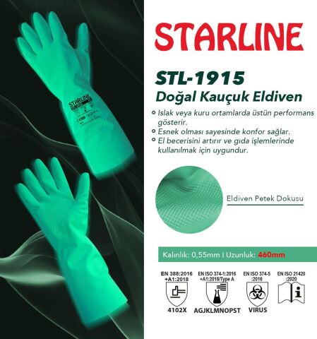 Starline STL-1915 Kimyasal Nitril Eldiven Kalınlık : 0,55mm Uzunluk : 460mm