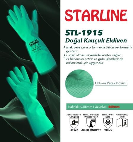 Starline STL-1915 Kimyasal Nitril Eldiven Kalınlık : 0,55mm Uzunluk : 460mm