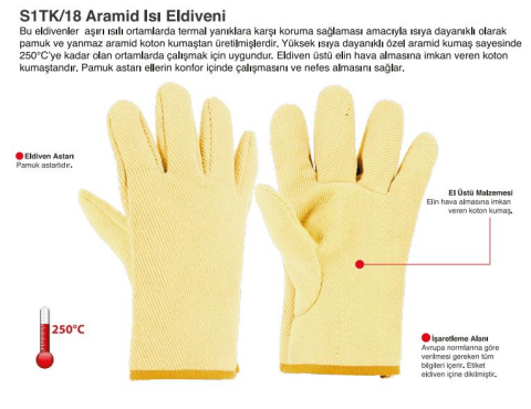 Starline S1TK/08 250° Yüksek Isı Temasına Dayanıklı Aramid (Kevlar) Eldiven 28cm