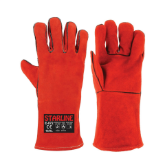 Starline E-072 100° Isı Temasına Dayanıklı Deri Eldiven Kırmızı EN388-3122X EN407-41314X