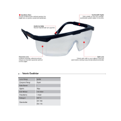 Starline G-004-C Şeffaf Siyah Çerçeveli Düşük Darbelere Karşı Koruyucu Gözlük