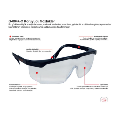 Starline G-004A-C Şeffaf Siyah Çerçeveli Düşük Darbelere Karşı Koruyucu Antifog Gözlük