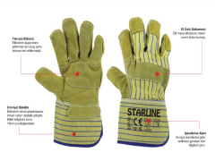 Starline E-021-SR Avuç İçi Takviyeli Yarma Deri Eldiven 10cm Bileklik EN388-2122X