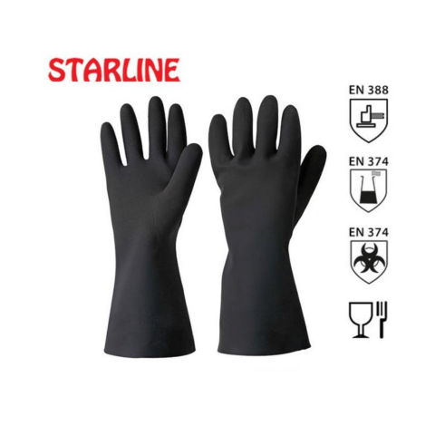Starline STL-2812 Doğal Kauçuk Kimyasal Eldiven Kalınlık : 0,80mm Uzunluk : 310mm EN388-3111X EN ISO 374-1 AKLMNOPT EN374-5