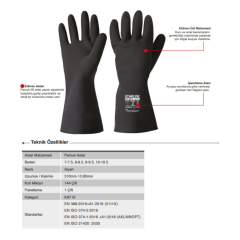Starline STL-2812 Doğal Kauçuk Kimyasal Eldiven Kalınlık : 0,80mm Uzunluk : 310mm EN388-3111X EN ISO 374-1 AKLMNOPT EN374-5