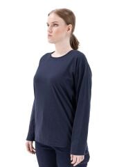 SafeSawa Regular Basic Uzun Kol Bisiklet Yaka T-Shirt Lacivert