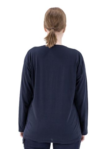 SafeSawa Regular Basic Uzun Kol Bisiklet Yaka T-Shirt Lacivert