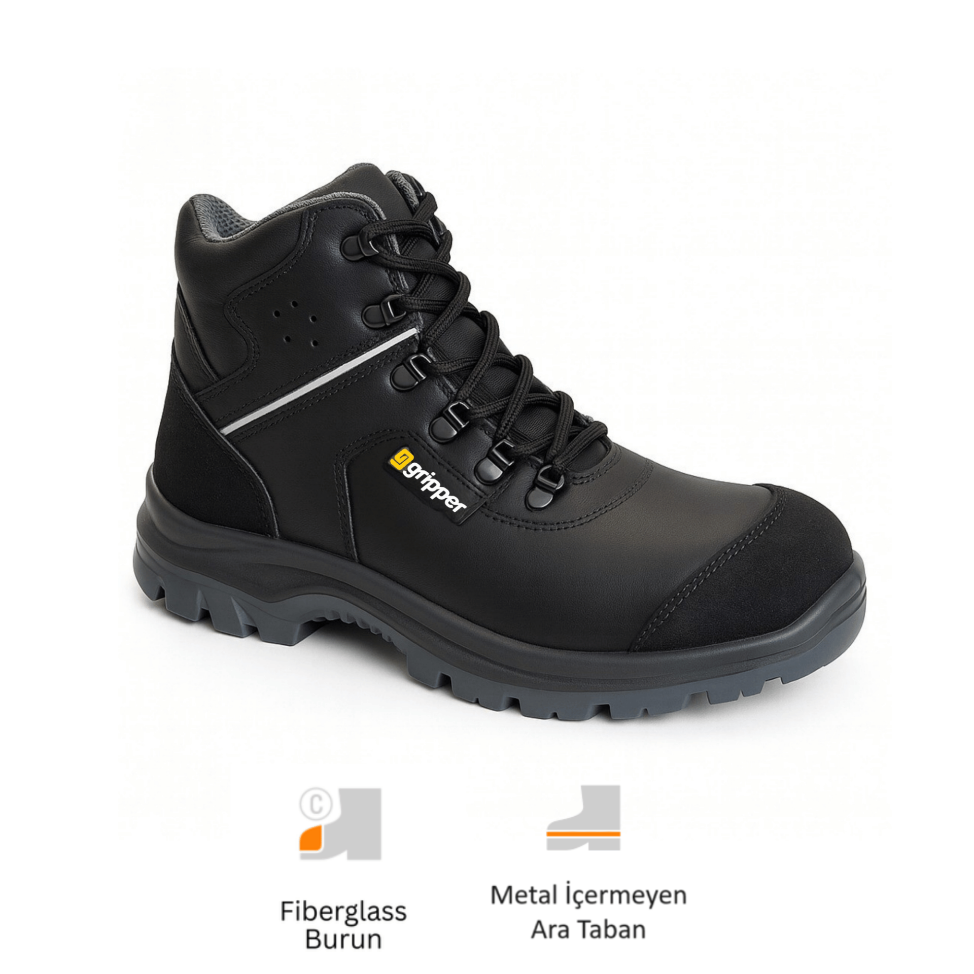 Mekap Pro Gripper GPR-215 S3 Siyah SRC Mikrofiber Deri Fiberglass Burun Kevlar Ara Taban İş Botu