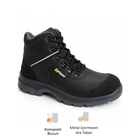 Mekap Gripper GPR-215 S3 Siyah SRC Mikrofiber Deri Fiberglass Burun Kevlar Ara Taban İş Botu
