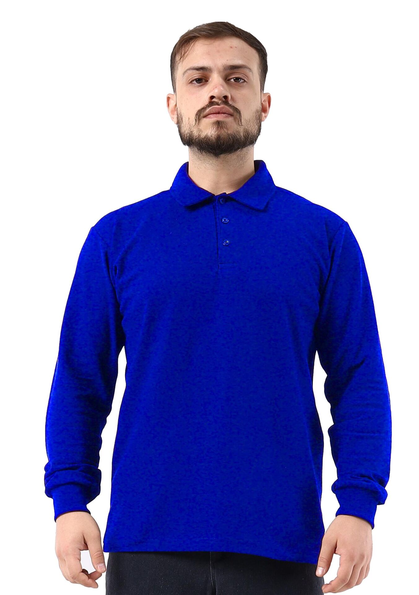 SafeSawa Regular Polo Pike Uzun Kol T-Shirt Saks Mavi