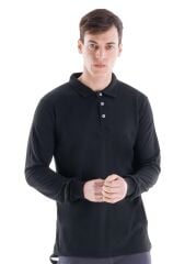 SafeSawa Regular Polo Pike Uzun Kol T-Shirt Siyah