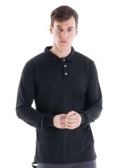 SafeSawa Regular Polo Pike Uzun Kol T-Shirt Siyah