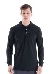 SafeSawa Regular Polo Pike Uzun Kol T-Shirt Siyah