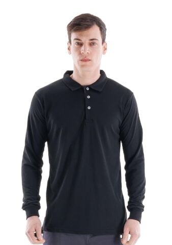 SafeSawa Regular Polo Pike Uzun Kol T-Shirt Siyah