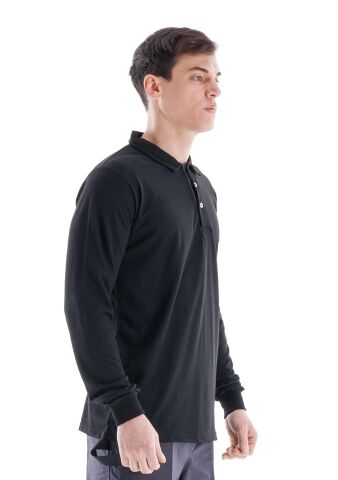 SafeSawa Regular Polo Pike Uzun Kol T-Shirt Siyah
