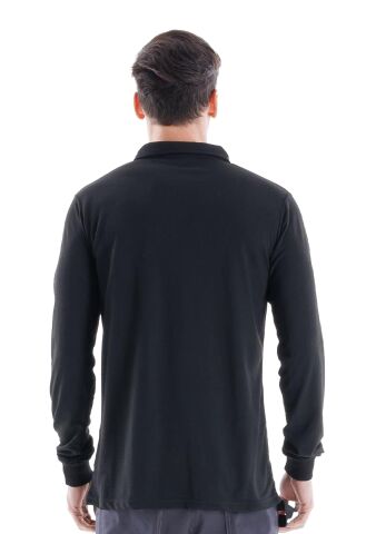 SafeSawa Regular Polo Pike Uzun Kol T-Shirt Siyah