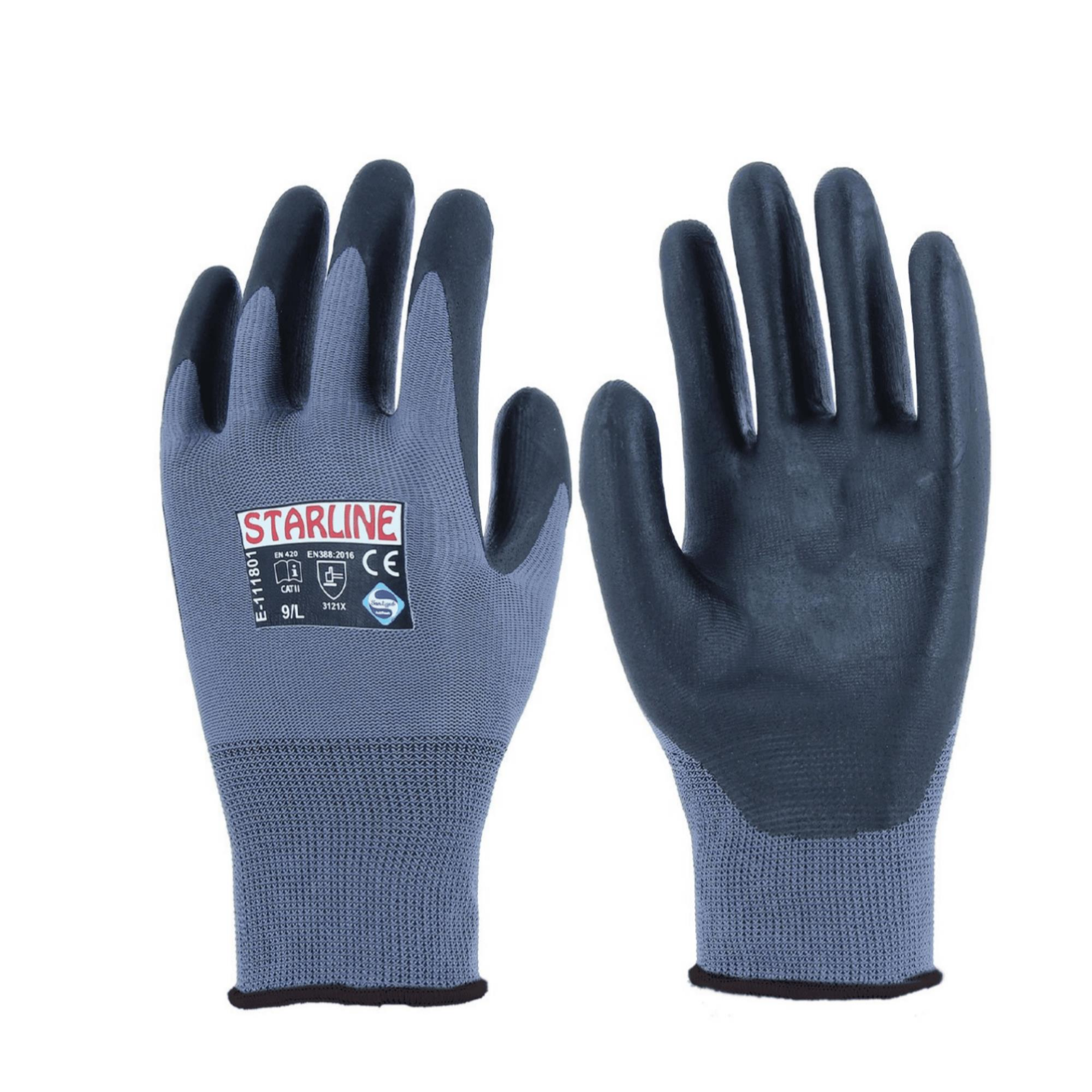 Starline E-111801 1/2 Köpük Nitril Kaplı Polyester Astarlı İş Eldiven EN388-3121X