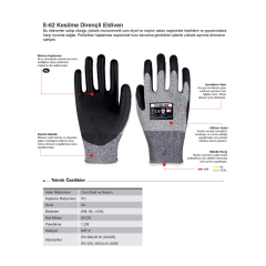 Starline E-62 1/2 PU (Poliüretan) Kaplı Dikişsiz Cam Elyaf ve Naylon Astarlı B Kesilmez Eldiven EN388-4X42B
