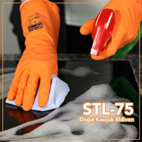 Starline STL-75 Doğal Kauçuk Kimyasal Eldiven  Kalınlık : 075mm Uzunluk : 300mm EN388-2020X EN ISO 374-1 AKLMNPST EN374-5