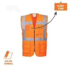 Turuncu Hi-Vis Reflektörlü Mühendis İkaz Yeleği