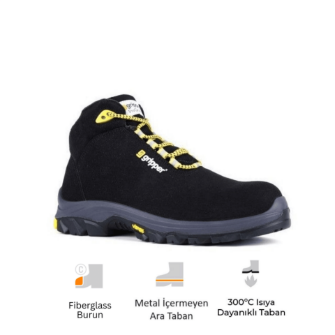 Mekap Gripper GPR-54 S3 SRC HRO Mid Mikrofibe Süet Deri Fiberglass Burun Kevlar Ara Taban İş Botu