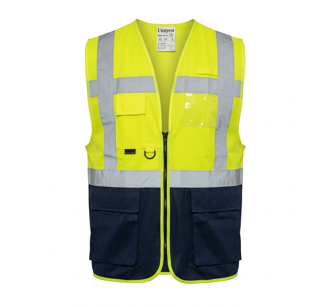 Uniwest UW-211 Reflektörlü Yönetici Mühendis Yeleği Sarı Lacivert 125 Gr