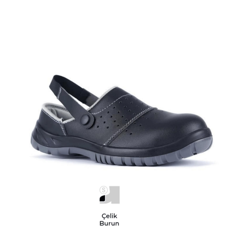 Mekap Pro Slipper 210-03 S1 SRC Siyah Mikrofiber Deri Çelik Burun Sabo İş Terlik Sandalet