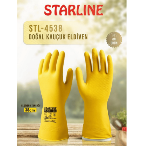 Starline STL-4538 Doğal Kauçuk Pamuk Astarlı Kimyasal İş Eldiveni Kalınlık: 0.45 mm, Uzunluk: 380 mm - KLMPST