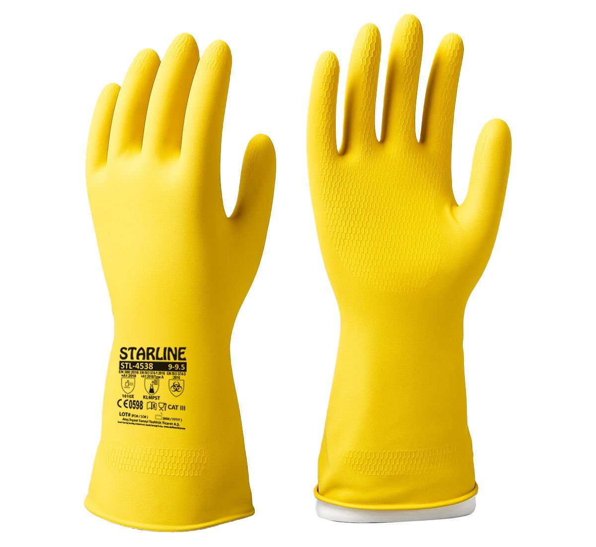 Starline STL-4538 Doğal Kauçuk Pamuk Astarlı Kimyasal İş Eldiveni Kalınlık: 0.45 mm, Uzunluk: 380 mm - KLMPST