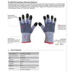 Starline E-636705 Naylon+Likra  15-G Astar Avuç içi Dotlu C Kesilme Dirençki Gıda İş Eldiveni EN 388-3X4XC