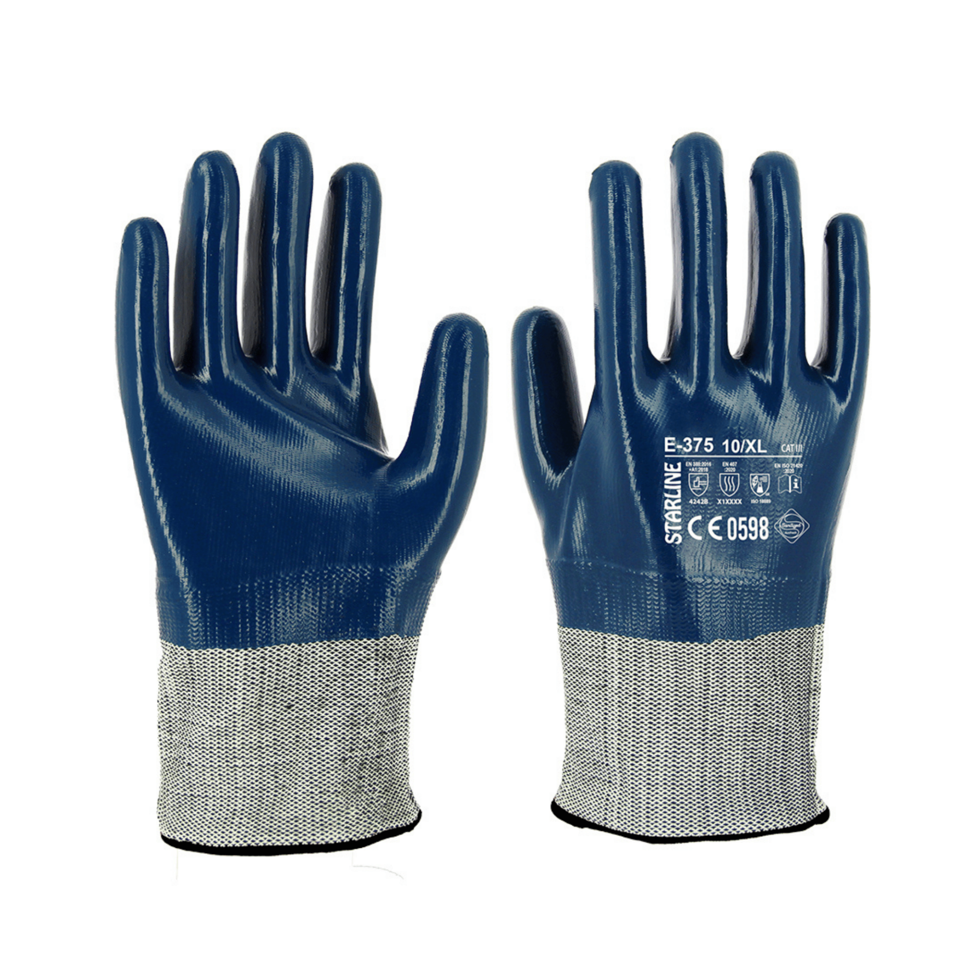 Starline Tam Nitril Kaplı dikişsiz Naylon+Polyester Astarı 7 Cm Bilek Uzunluğu B Kesilmez Antistatik Ağır İş Petrolcü Eldiveni EN388-4221