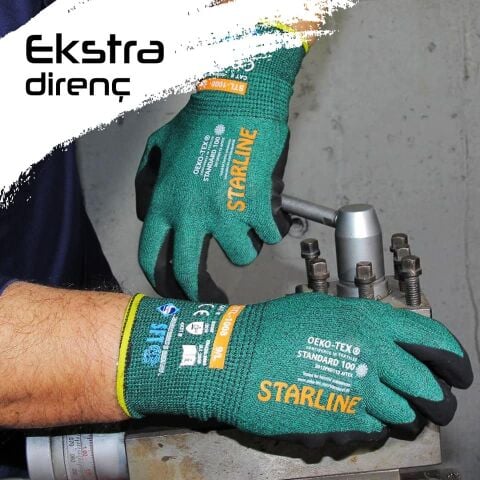 Starline STL-1008 1/2 Köpük Nitril Kaplı Polietilen+Fiberglas Astarlı Ekstra Parmak Arası Kaplı B Kesilmez İş Eldiveni EN388-4X31B