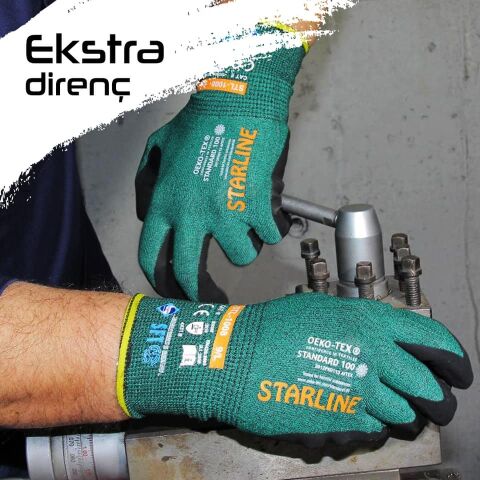 Starline STL-1008 1/2 Köpük Nitril Kaplı Polietilen+Fiberglas Astarlı Ekstra Parmak Arası Kaplı B Kesilmez İş Eldiveni EN388-4X31B