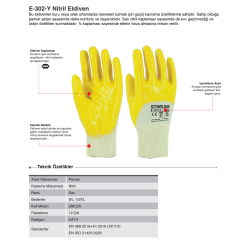 Starline E-302 ¾ Nitirl Kaplı Pamuk Astar Montaj Eldiveni EN 388 -3X11X