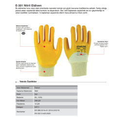 Starline E-301  4/4 Nitirl Kaplı Pamuk Astar Montaj Eldiveni EN 388 -2X21X