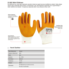 Starline E-202 ¾ Nitril Kaplı Pamuk Astar İş Eldiveni A Kesilmez EN388- 4121A