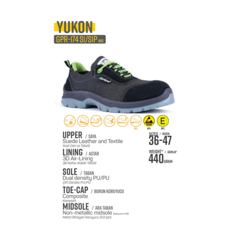 Mekap Gripper Yukon GPR-174 S1P SRC Fiberglass Burun Kevlar Ara Taban İş Ayakkabısı