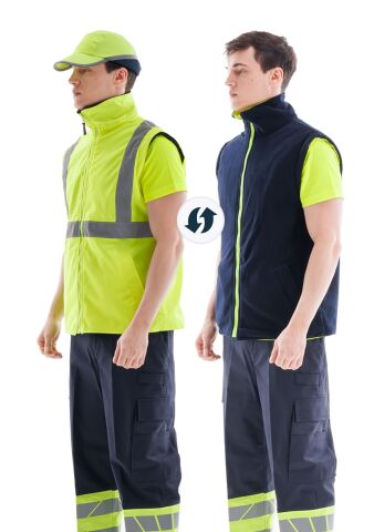 SafeSawa Alaska Hi-Vis 5 in 1 Parka Neon Sarı Lacivert Reflektörlü %100 Polyester 300D Oxford PU Kaplı
