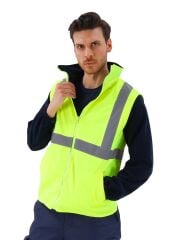 SafeSawa Alaska Hi-Vis 5 in 1 Parka Neon Sarı Lacivert Reflektörlü %100 Polyester 300D Oxford PU Kaplı