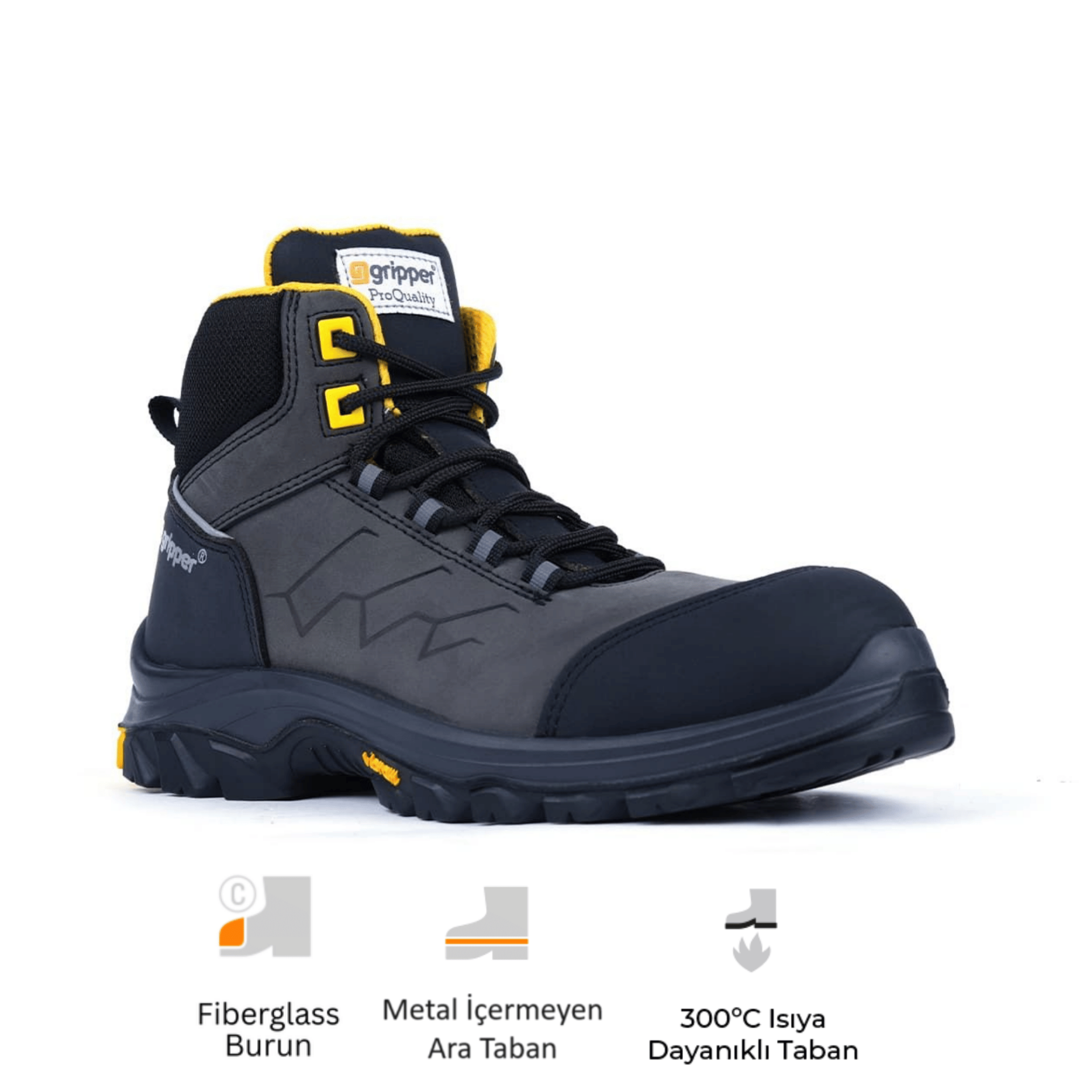 Gripper Force Gray-Black S3 SRC HRO Vibram Mikrofiber Nubuk Deri Fiberglass Burun İş Botu