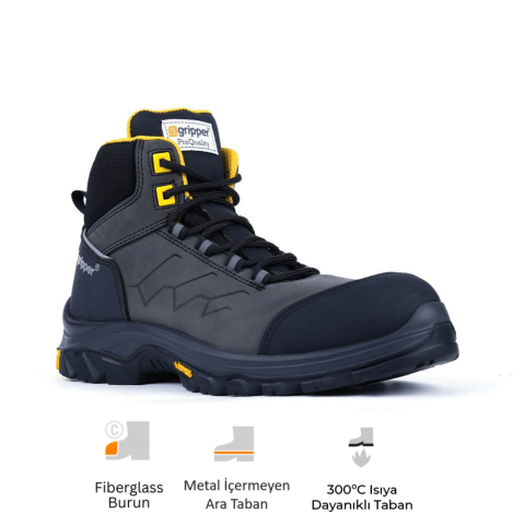 Gripper Force Gray-Black S3 SRC HRO Vibram Mikrofiber Nubuk Deri Fiberglass Burun İş Botu