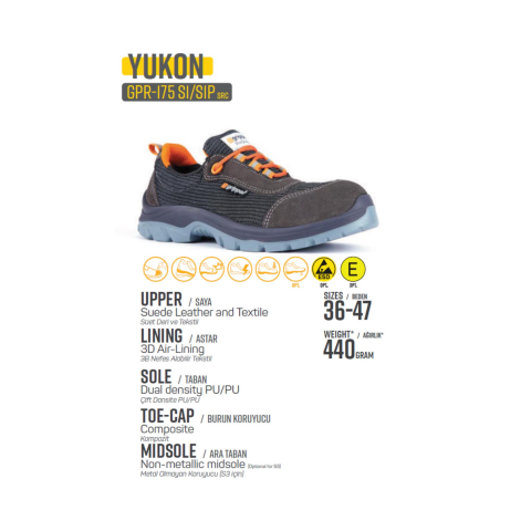 Mekap Gripper Yukon GPR-175 S1P SRC Fiberglass Burun Kevlar Ara Taban İş Ayakkabısı