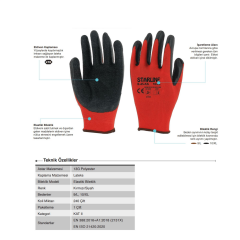 Starline E-45-KS 1/2 Lateks Kaplı Polyester Astarlı İş Eldiveni EN388-2131X