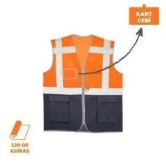 Reflektörlü Mühendis Yeleği Turuncu Lacivert 120 Gr
